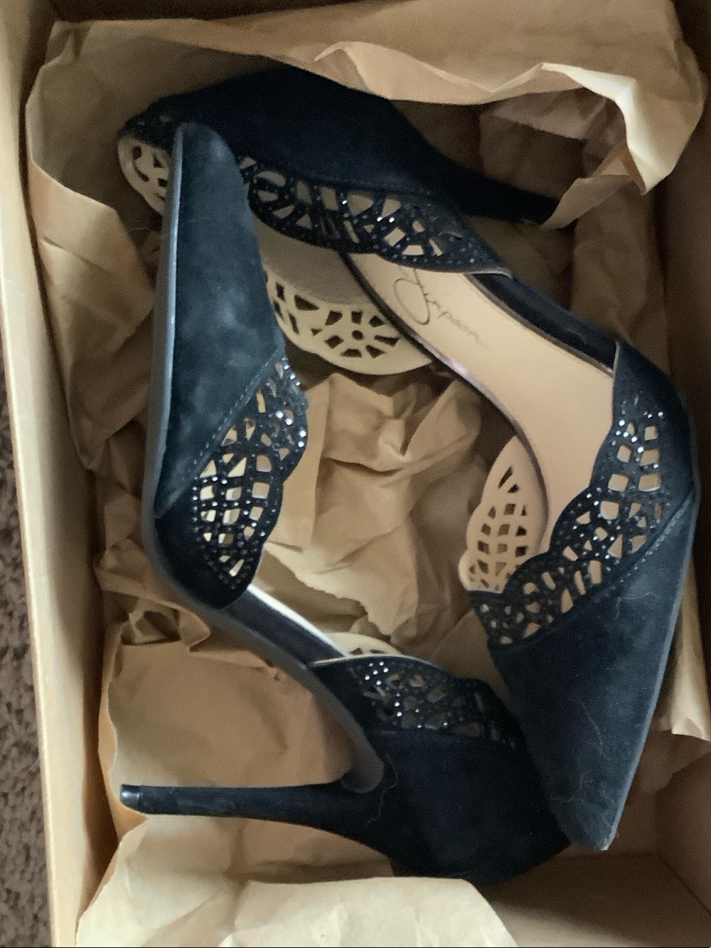 Jessica Simpson Black Laser-Cut Pointed D'Orsay Heels